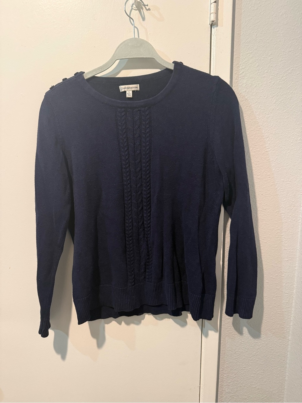 Croft & Barrow Navy Cable-Front Crewneck Pullover